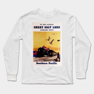 By Rail Across Great Salt Lake Overland Route Utah America USA Vintage Rail Long Sleeve T-Shirt